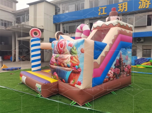 Jiang Yue Custom Candy Style Inflatable Bouncer and Slide Candy House for Sale